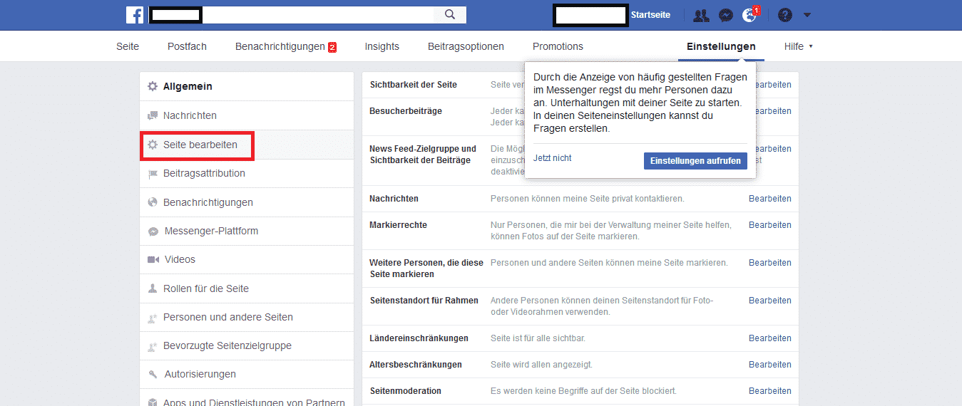 Facebook Bewertungen aktivieren