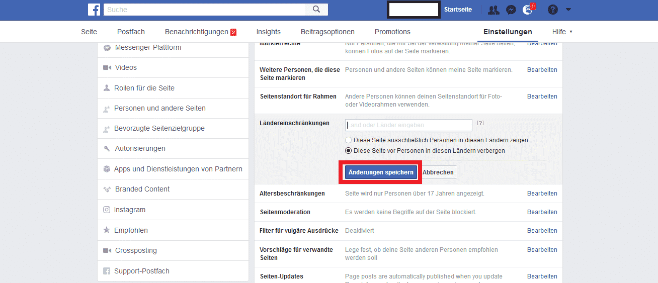 Facebook Einschränkungen herausnehmen